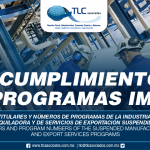 269 – Nombres de los titulares y números de programas de la Industria Manufacturera, Maquiladora y de Servicios de Exportación suspendidos / Names of the holders and program numbers of the suspended Manufacturing, Maquiladora and Export Services Programs