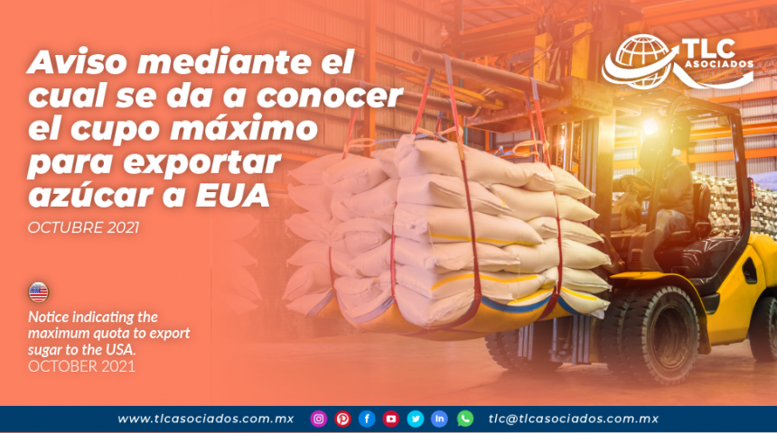 Aviso mediante el cual se da a conocer el cupo máximo para exportar azúcar a EUA