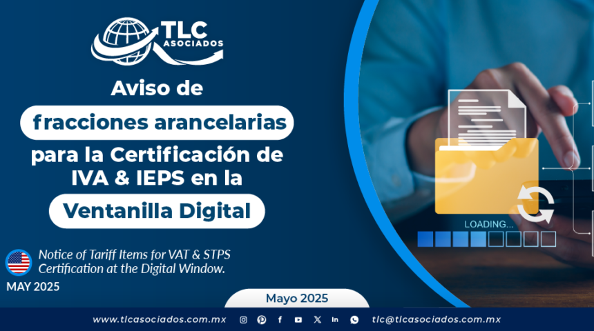 Aviso de fracciones arancelarias para la Certificación de IVA & IEPS en la Ventanilla Digital